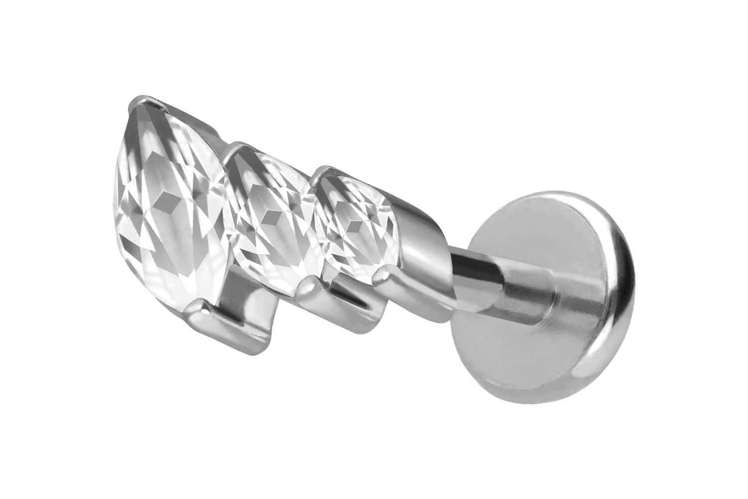 Titan Labret Piercing mit Push Fit 3 EINGEFASSTE KRISTALLTROPFEN